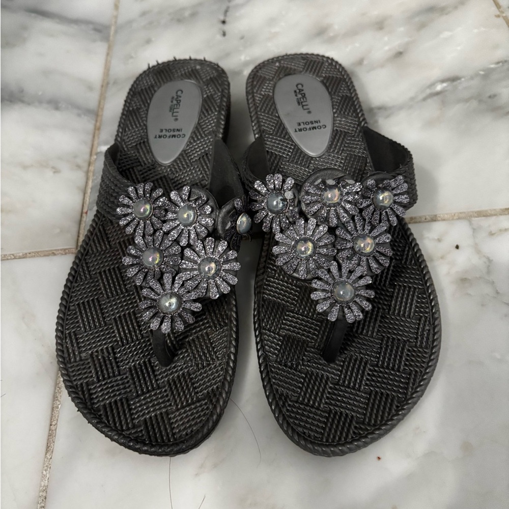 Capelli Gray Floral Embellished Sandals
